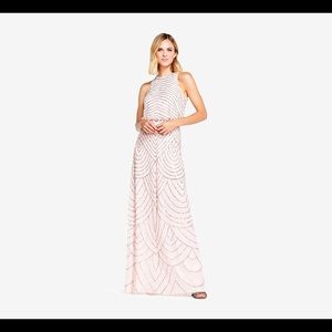 Art deco beaded blouson dress with halter neckline